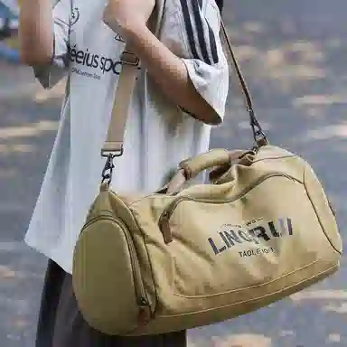 醇龙 双色健身包女单肩训练运动 帆布 旅行包 常规 男女同款情侣款 黑色/卡其色