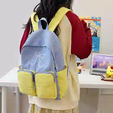 醇龙 学院风高颜值甜美清新蝴蝶结 尼龙 双肩包 常规 女款 黄色/蓝色