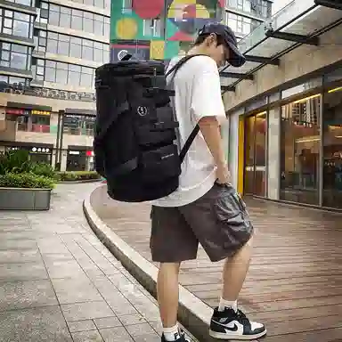 醇龙大容量工装多口袋 百搭 多功能 尼龙布 旅行包 男女同款情侣款 黑/青绿/灰