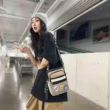 醇龙 轻便百搭小背潮牌手机包休闲斜挎包手提 尼龙 单肩包 常规 男女同款情侣款 黑/墨绿/黑白/卡其/灰