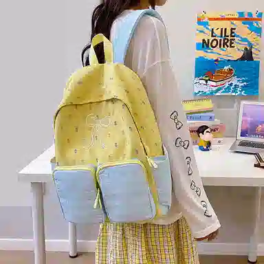 醇龙 学院风高颜值甜美清新蝴蝶结 尼龙 双肩包 常规 女款 黄色/蓝色