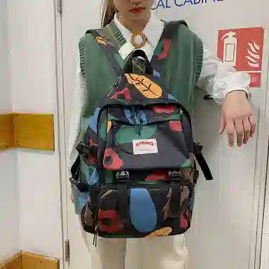 醇龙 涂鸦森系大容量学生书包韩版时尚原宿男旅游 尼龙 双肩包 大号 男女同款情侣款 多色