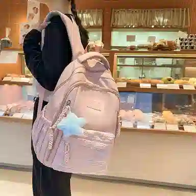 醇龙 韩版简约潮初高中学生书包大容量轻便背包 尼龙 双肩包 女款 多色