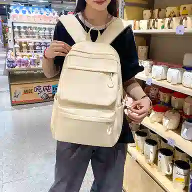 醇龙 超酷简约纯色大容量 尼龙 双肩包 男女同款情侣款 白色/灰色/黑色/黄色