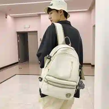 醇龙 简约书包学生休闲旅行背包日系初中生高中生纯色 尼龙布 双肩包 男女同款情侣款 红/粉/黑/白