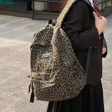 醇龙 小众复古豹纹时尚百搭设计感书包轻便 帆布 双肩包 女款 多色