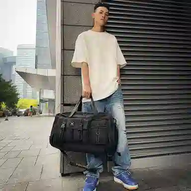 醇龙 中性风休闲简约多功能旅游时尚百搭 尼龙 旅行包 男女同款情侣款 黑/粉/卡其/青绿/黄/军绿