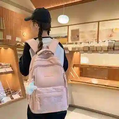 醇龙 韩版简约潮初高中学生书包大容量轻便背包 尼龙 双肩包 女款 多色