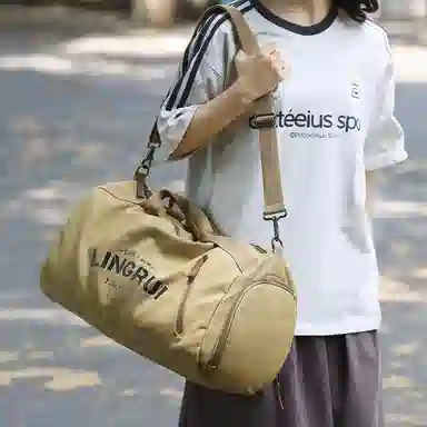 醇龙 双色健身包女单肩训练运动 帆布 旅行包 常规 男女同款情侣款 黑色/卡其色