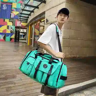 醇龙大容量工装多口袋 百搭 多功能 尼龙布 旅行包 男女同款情侣款 黑/青绿/灰