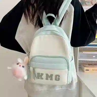 醇龙 撞色字母出游旅行韩系学院风轻便 尼龙 双肩包 常规 粉/蓝/黑/黄/绿