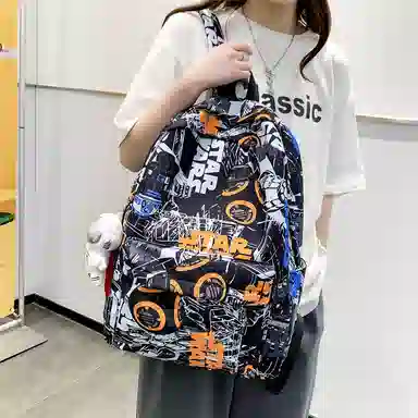 醇龙 百搭简约 大容量  卡通个性涂鸦 大学生背包 尼龙  双肩包 情侣 男女通用多色