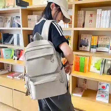 醇龙 超酷简约纯色大容量 尼龙 双肩包 男女同款情侣款 白色/灰色/黑色/黄色