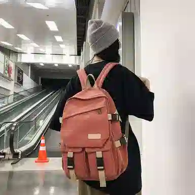 醇龙 男女通用多色帆布多口袋简约百搭大容量双肩包背包