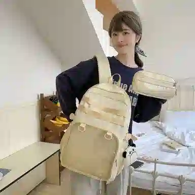 醇龙 百搭二次元透明吧唧校园学院风 棉 双肩包 女款