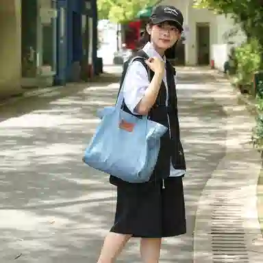 醇龙 简约百搭时尚 帆布 帆布包单肩包 女款 白/浅蓝