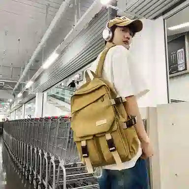 醇龙 男女通用多色帆布多口袋简约百搭大容量双肩包背包