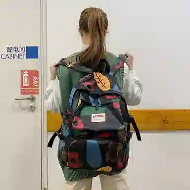 醇龙 涂鸦森系大容量学生书包韩版时尚原宿男旅游 尼龙 双肩包 大号 男女同款情侣款 多色