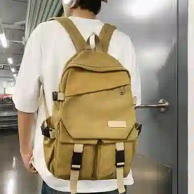 醇龙 男女通用多色帆布多口袋简约百搭大容量双肩包背包