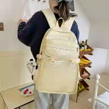 醇龙 百搭二次元透明吧唧校园学院风 棉 双肩包 女款