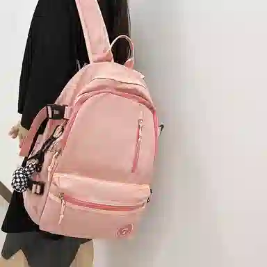 醇龙 简约书包学生休闲旅行背包日系初中生高中生纯色 尼龙布 双肩包 男女同款情侣款 红/粉/黑/白