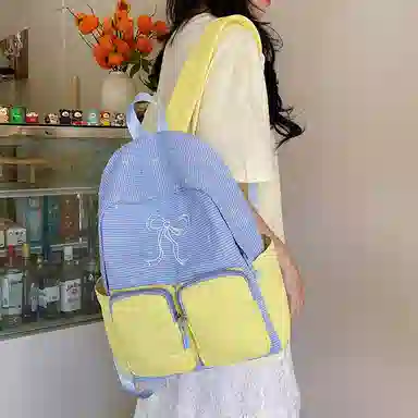 醇龙 学院风高颜值甜美清新蝴蝶结 尼龙 双肩包 常规 女款 黄色/蓝色