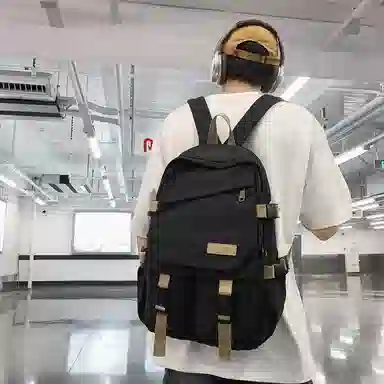 醇龙 男女通用多色帆布多口袋简约百搭大容量双肩包背包