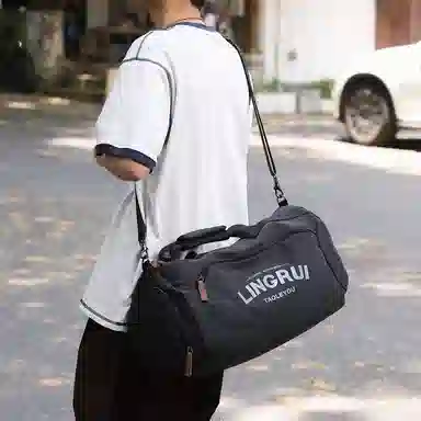 醇龙 双色健身包女单肩训练运动 帆布 旅行包 常规 男女同款情侣款 黑色/卡其色