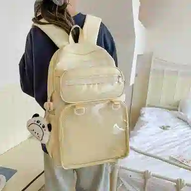 醇龙 百搭二次元透明吧唧校园学院风 棉 双肩包 女款