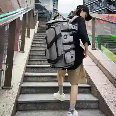 醇龙大容量工装多口袋 百搭 多功能 尼龙布 旅行包 男女同款情侣款 黑/青绿/灰