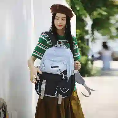 醇龙 书包初高中生大容量百搭背包学生拼接电脑旅行 尼龙 双肩包 男女同款情侣款 多色