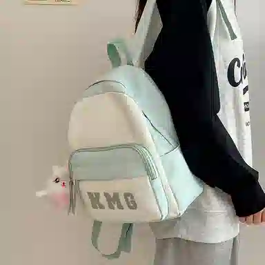 醇龙 撞色字母出游旅行韩系学院风轻便 尼龙 双肩包 常规 粉/蓝/黑/黄/绿