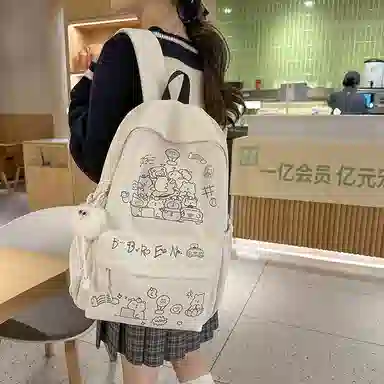 醇龙 可爱涂鸦卡通印花书包轻便休闲小众学生小清新少女背包 尼龙 双肩包 男女同款情侣款 黑色/彩色