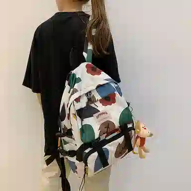 醇龙 涂鸦森系大容量学生书包韩版时尚原宿男旅游 尼龙 双肩包 大号 男女同款情侣款 多色