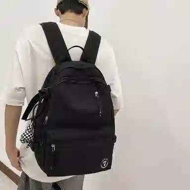 醇龙 简约书包学生休闲旅行背包日系初中生高中生纯色 尼龙布 双肩包 男女同款情侣款 红/粉/黑/白