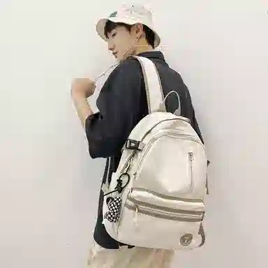 醇龙 简约书包学生休闲旅行背包日系初中生高中生纯色 尼龙布 双肩包 男女同款情侣款 红/粉/黑/白