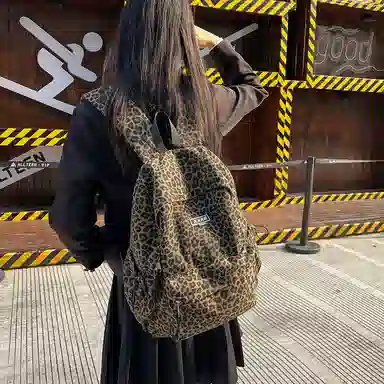 醇龙 小众复古豹纹时尚百搭设计感书包轻便 帆布 双肩包 女款 多色