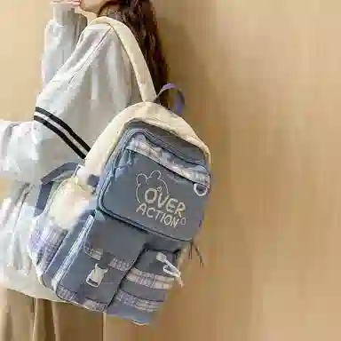 醇龙 撞色格子设计时尚百搭简约轻便通勤大容量 尼龙 双肩包 常规 男女同款情侣款 多色