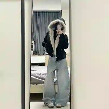 桴生 美式座山雕设计感连帽保暖毛领痞帅宽松加绒加厚舒适通勤百搭工装休闲棉服 男女同款