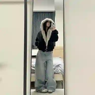 桴生 美式座山雕设计感连帽保暖毛领痞帅宽松加绒加厚舒适通勤百搭工装休闲棉服 男女同款
