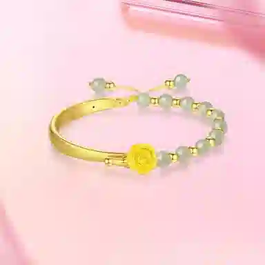 赛菲尔 浪漫玫瑰花 新中式花卉爱意永恒简约轻奢情意绵绵气质小众高级感 和田玉 手串 男女同款情侣款 青白玉