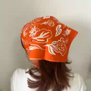 滚烫时光 橘色花朵 棉 头巾 男女同款情侣款