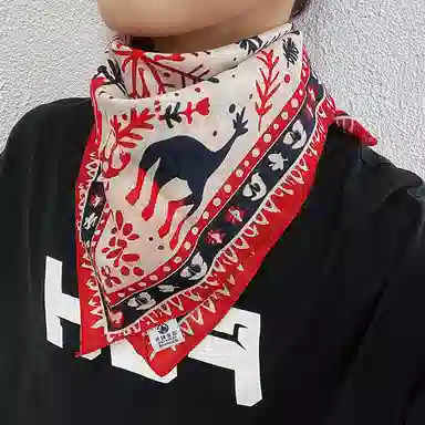 滚烫时光 纯棉圣诞节日风格喜庆印花方巾 头巾 男女同款情侣款