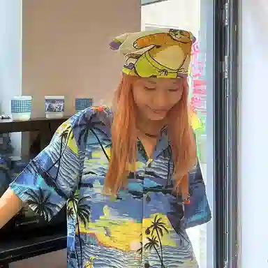 滚烫时光 纯棉冲浪猫咪印花发饰 头巾 男女同款情侣款