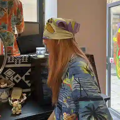 滚烫时光 纯棉冲浪猫咪印花发饰 头巾 男女同款情侣款