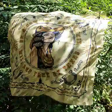 滚烫时光 纯棉牛仔女郎印花美式复古 方巾 头巾 男女同款情侣款