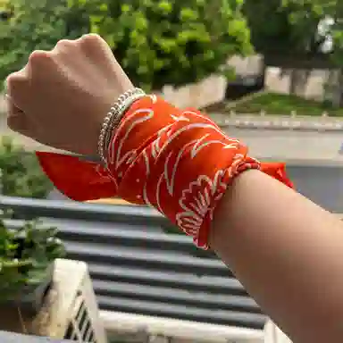 滚烫时光 橘色花朵 棉 头巾 男女同款情侣款