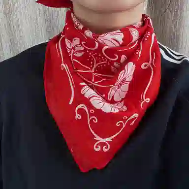 滚烫时光 红色花朵 棉 方巾领巾 男女同款情侣款