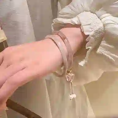 周百福 白月光 一步一响叮当镯 新中式清冷感高级复古流苏粉紫古风优雅民族风叠戴汉服旗袍 琉璃 玉石手镯 女款