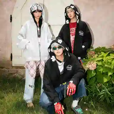 No Tears Flocked Floral Hoodie Jacket